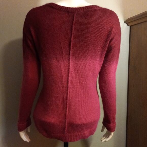 Olivia Sky Ombre Burgundy Angora Blend Sweater Women XS Soft Fuzzy Cashmere Feel - Picture 4 of 10